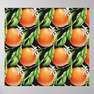 Vattenfärgade Orangar: Citrus Seamless Mönster Poster