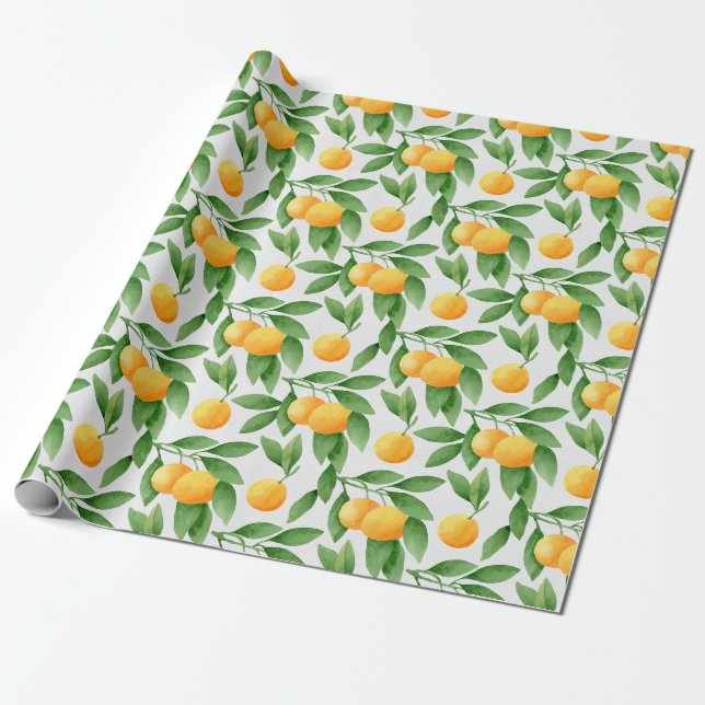 Vattenfärgade orangar eller tangeriner mönster presentpapper (Utrullad)