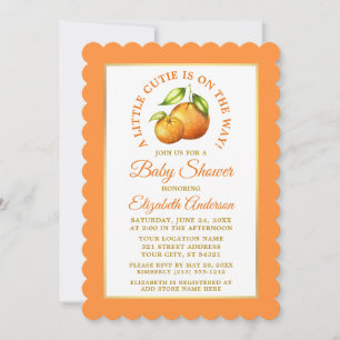 Vattenfärgade Orangar Little Cutie Guld Ram Shower Inbjudningar