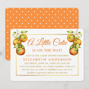 Vattenfärgade Orangar Little Cutie Guld Shower Dot Inbjudningar