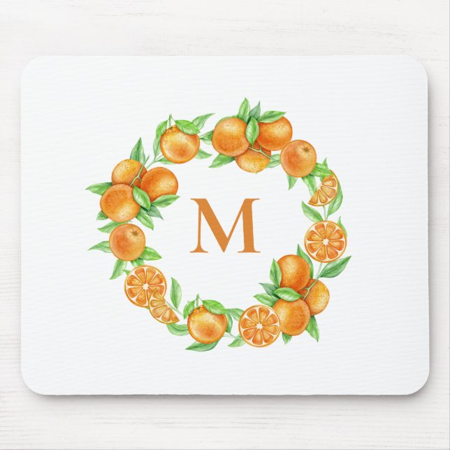 Vattenfärgade Orangar Nutningsbesvär Monogram Musmatta (Framsidan)