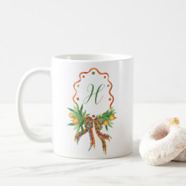 Vattenfärgade Orangar Play Bow-julmonogram Kaffemugg