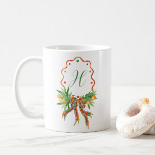 Vattenfärgade Orangar Play Bow-julmonogram Kaffemugg