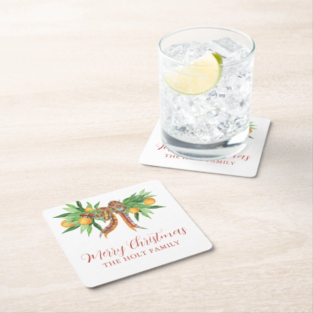 Vattenfärgade Orangar Pput Bow-jul Underlägg Papper Kvadrat (Insitu)