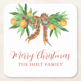 Vattenfärgade Orangar Pput Bow-jul Underlägg Papper Kvadrat