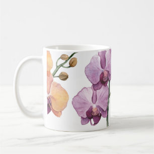 Vattenfärgade orkidéblommor, sömlös mönster. kaffemugg