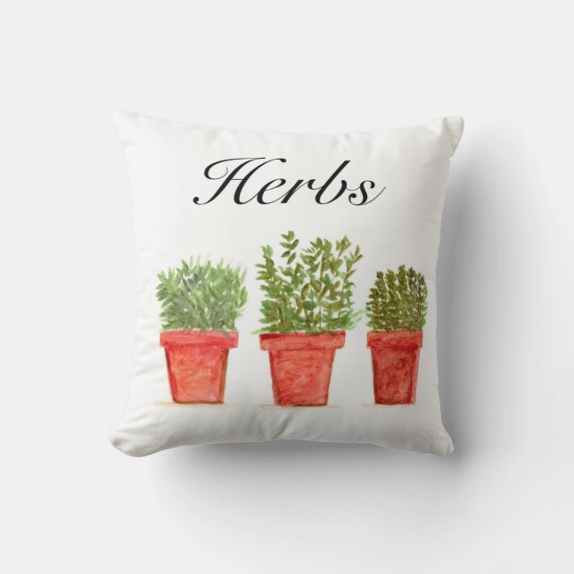 Vattenfärgade Örter Thyme Rosemary Oregano Plants  Kudde (Framsida)