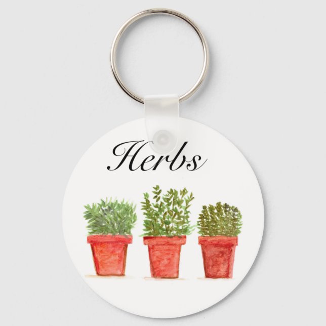 Vattenfärgade Örter Thyme Rosemary Oregano Plants  Nyckelring (Framsida)