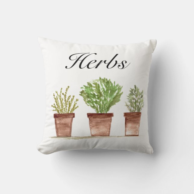 Vattenfärgade Örter Thyme Rosemary Parsley Plants  Kudde (Framsida)