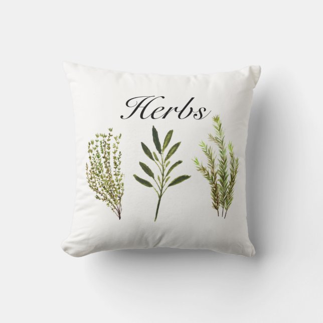 Vattenfärgade Örter Thyme Rosemary Sage Plants Pot Kudde (Framsida)
