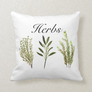 Vattenfärgade Örter Thyme Rosemary Sage Plants Pot Kudde