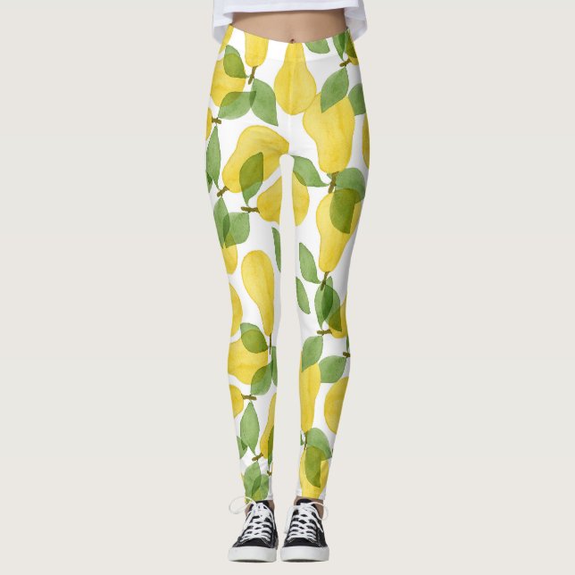 Vattenfärgade päron: Handmålade Mönster Leggings (Framsida)
