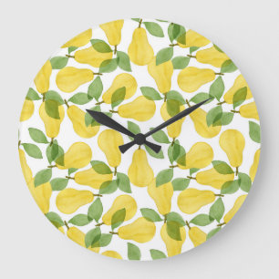 Vattenfärgade päron: Handmålade Mönster Stor Klocka