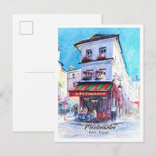 Vattenfärgade pennor restaurang på Montmartre Vykort