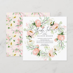 Vattenfärgade Peonies Blommigt WandeBaby Shower Inbjudningar