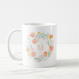 Vattenfärgade persikor Foliage Utandning Monogram Kaffemugg