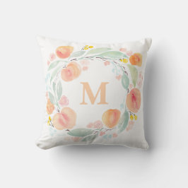 Vattenfärgade persikor Foliage Utandning Monogram Kudde
