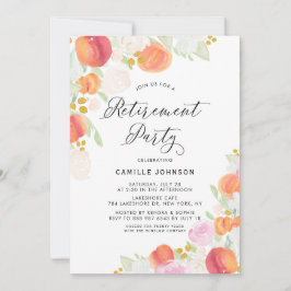 Vattenfärgade persikor och blommor Pension Party Inbjudningar