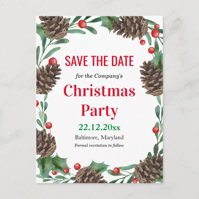 Vattenfärgade Pinecones Spara julen Party Meddelande Vykort (Framsida)
