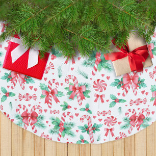 Vattenfärgade Polkagrisar och Peppermint Candy Julgransmatta Borstad Polyester