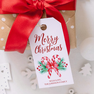 Vattenfärgade Polkagrisar och Red Bow-jul Presentetikett