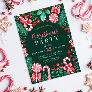 Vattenfärgade Polkagrisar Peppermint jul Party Inbjudningar