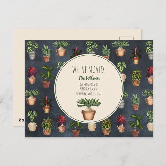 Vattenfärgade prickade plåtar Vi har flyttat Nytt  Helg Vykort (Fram/baksida)