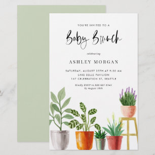Vattenfärgade prickade växter Baby Brunch-inbjudan