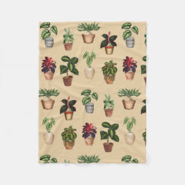 Vattenfärgade prickade växter Terracotta Pots Möns Fleecefilt