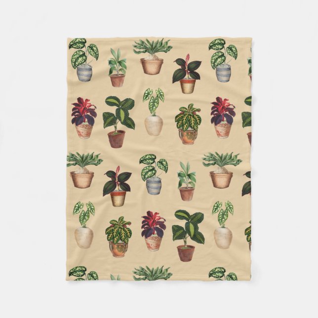 Vattenfärgade prickade växter Terracotta Pots Möns Fleecefilt (Framsidan)