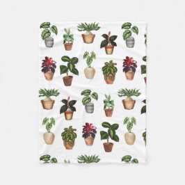 Vattenfärgade prickade växter Terracotta Pots Möns Fleecefilt
