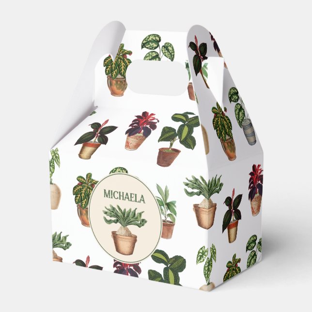 Vattenfärgade prickade växter Terracotta Pots Namn Presentaskar (Framsidan Sidan)