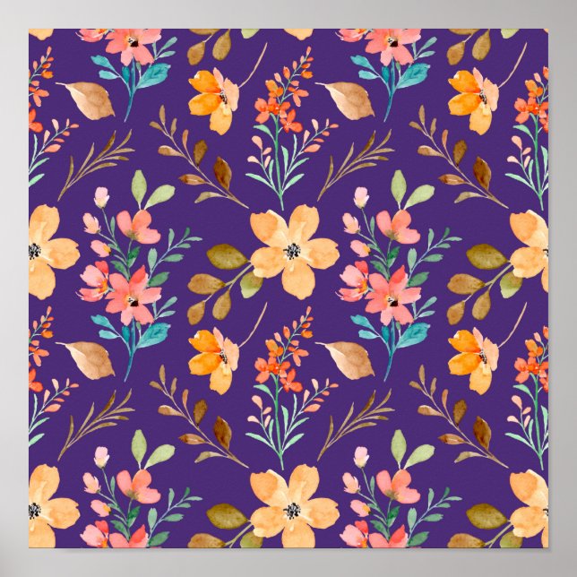 Vattenfärgade prydnadsblommor poster (Framsidan)