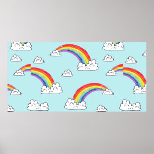 Vattenfärgade regnbågar och moln sömlösa mönster poster
