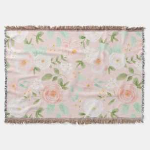 Vattenfärgade Ro Blommor i Rosa och persikor Filt