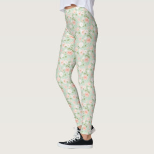 Vattenfärgade Ro Blommor i Rosa och persikor Leggings