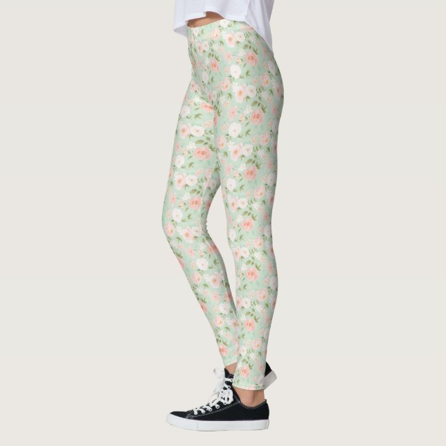 Vattenfärgade Ro Blommor i Rosa och persikor Leggings (Vänster)