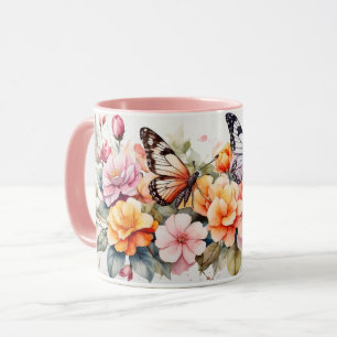 Vattenfärgade romantiska Eleganten Butterfly Flowe Mugg