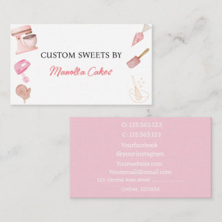 Vattenfärgade rosa bakverk matlagningsredskap för  visitkort