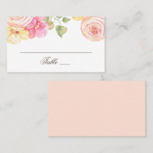 Vattenfärgade rosa blommor.  blommigt bröllop placeringskort