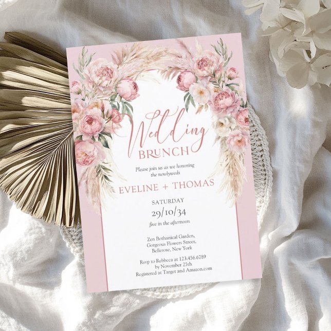 Vattenfärgade  rosa blommor boho bröllop brunch inbjudningar (Watercolor blush pink flowers boho wedding brunch invitation)
