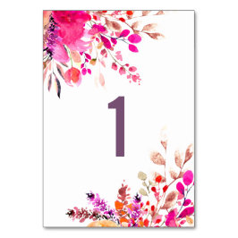 Vattenfärgade rosa blommor. Garden blommigt bröllo Bordsnummer