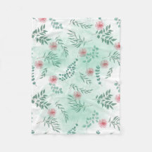 Vattenfärgade rosa blommor och grönt grenar botani