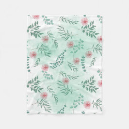 Vattenfärgade rosa blommor och grönt grenar botani fleecefilt