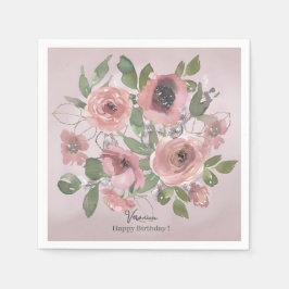 Vattenfärgade Rosa blommor på Rosa Pappersservett