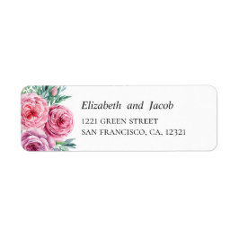 Vattenfärgade rosa boho blommor. Bröllop adress Returadress Etikett