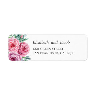 Vattenfärgade rosa boho blommor. Bröllop adress Returadress Etikett
