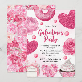 Vattenfärgade Rosa Cakes and Treats Galentine’s Pa Inbjudningar