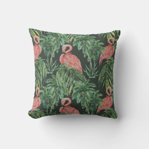 Vattenfärgade rosa flamingos, exotiska fåglar, tro kudde