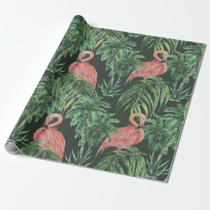 Vattenfärgade rosa flamingos, exotiska fåglar, tro presentpapper